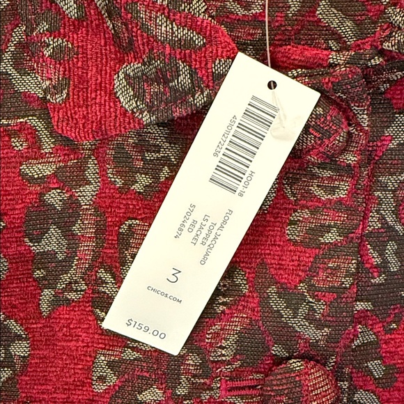 New Chico’s Red Floral Jacquard Topper Jacket Coat Button Front Size 3/Large-16 - Picture 6 of 16
